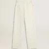 Pantaloni da donna in denim bianco con perline e cristalli