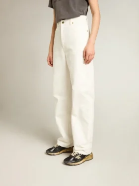Pantaloni da donna in denim di cotone bianco ottico