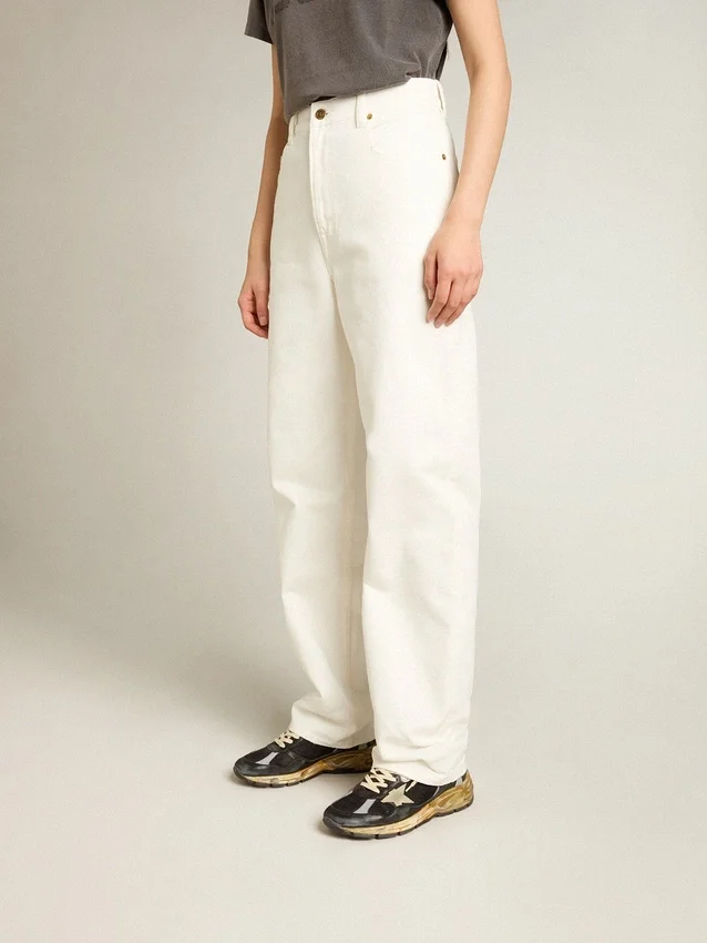 Pantaloni da donna in denim di cotone bianco ottico