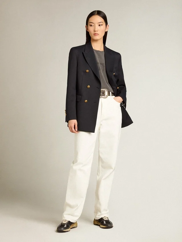 Pantaloni da donna in denim di cotone bianco ottico