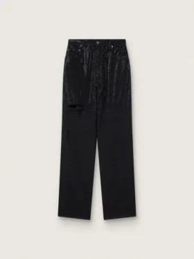 Pantaloni da donna in denim di cotone con decorazioni in cristallo con effetto sfumato