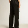 Pantaloni da donna in denim di cotone con decorazioni in cristallo con effetto sfumato