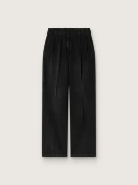 Pantaloni da donna in denim di cotone nero con trattamento vissuto