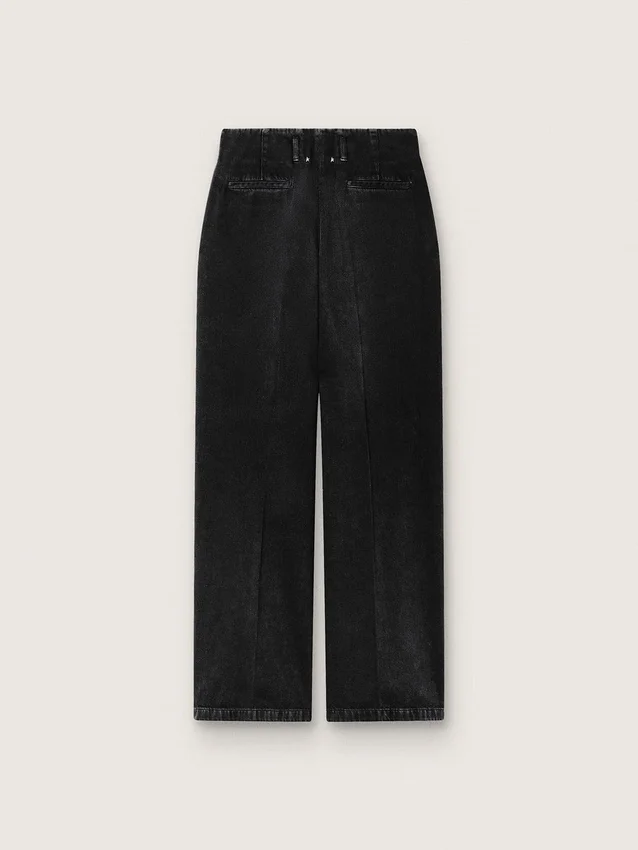 Pantaloni da donna in denim di cotone nero con trattamento vissuto