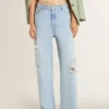 Pantaloni da donna in denim effetto vissuto