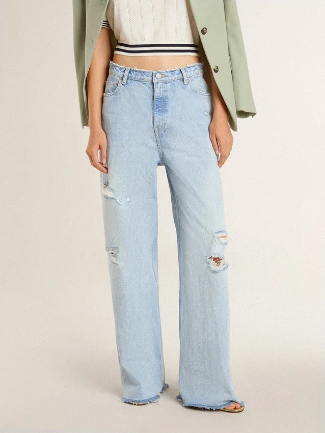Pantaloni da donna in denim effetto vissuto