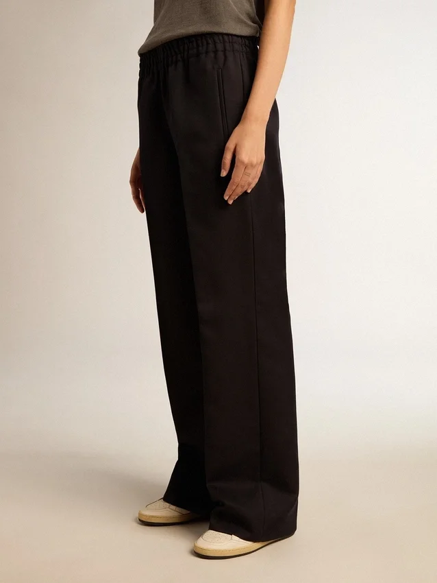 Pantaloni da donna in gabardina di lana blu scuro