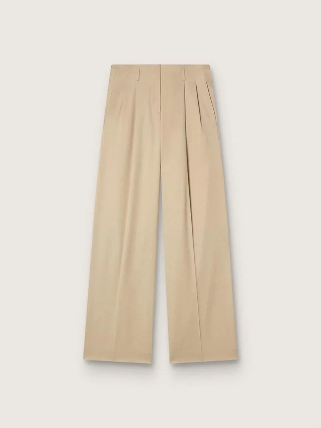 Pantaloni da donna in gabardina di lana color sabbia