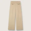 Pantaloni da donna in gabardina di lana color sabbia