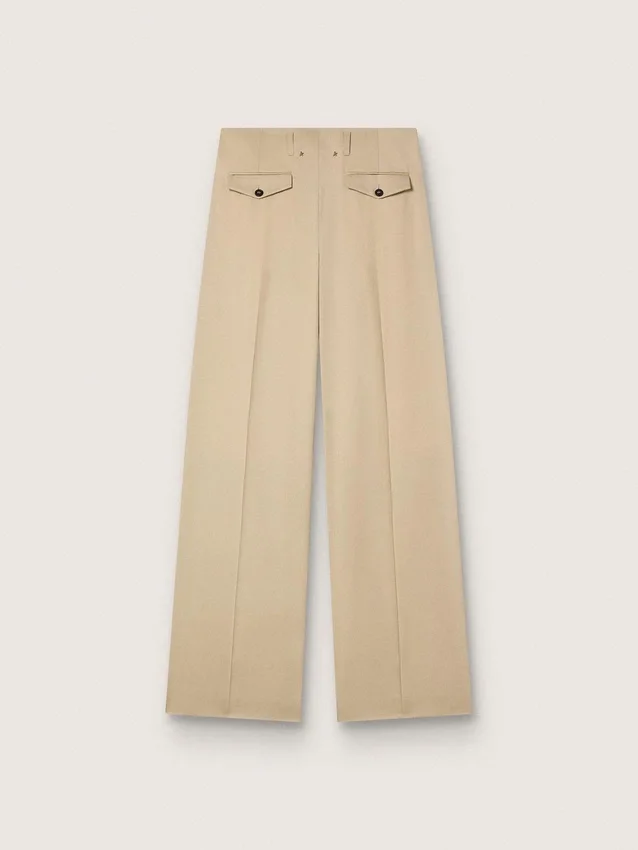 Pantaloni da donna in gabardina di lana color sabbia
