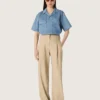 Pantaloni da donna in gabardina di lana color sabbia