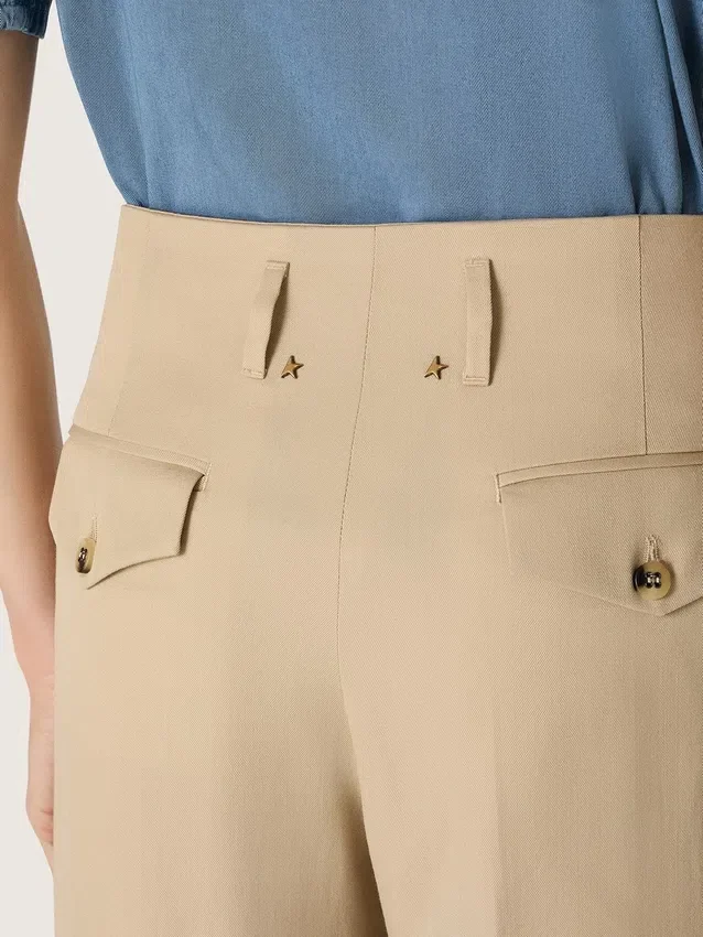 Pantaloni da donna in gabardina di lana color sabbia