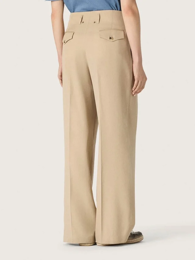 Pantaloni da donna in gabardina di lana color sabbia