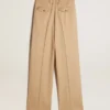 Pantaloni da donna in gabardina di lana color sabbia