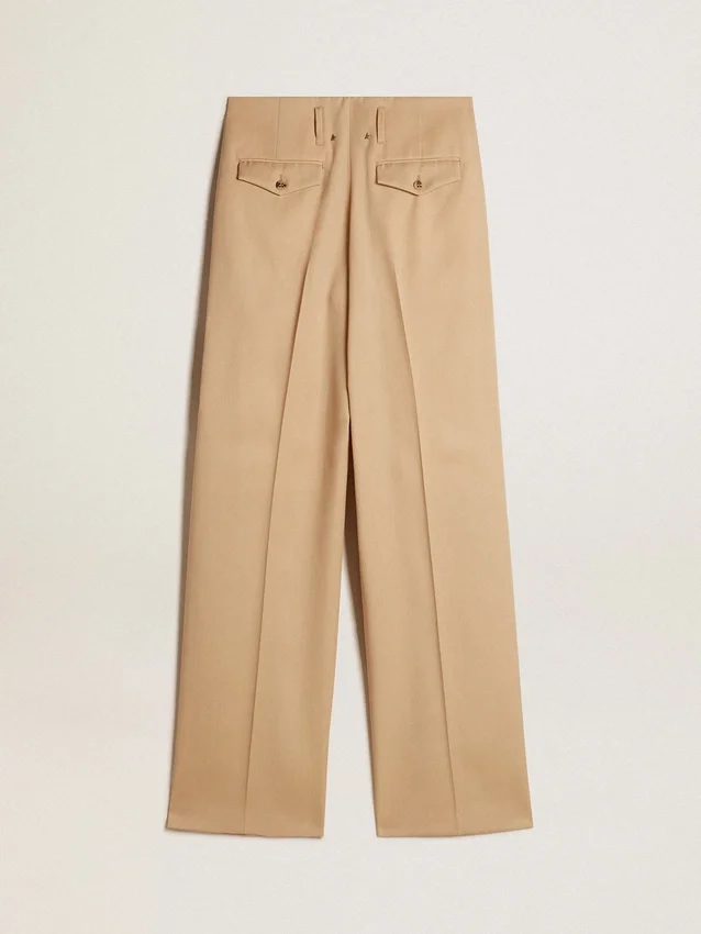 Pantaloni da donna in gabardina di lana color sabbia