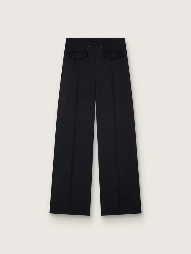 Pantaloni da donna in gabardina di lana nera