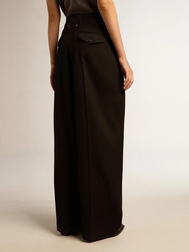 Pantaloni da donna in gabardina di lana nera