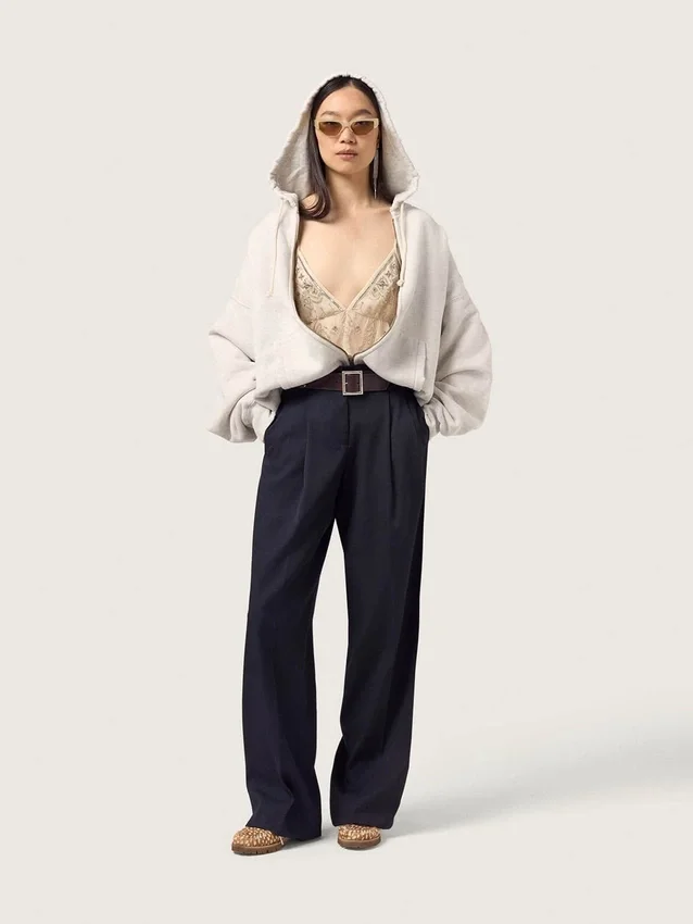 Pantaloni da donna in gabardina di lana nera