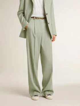 Pantaloni da donna in lana verde salvia