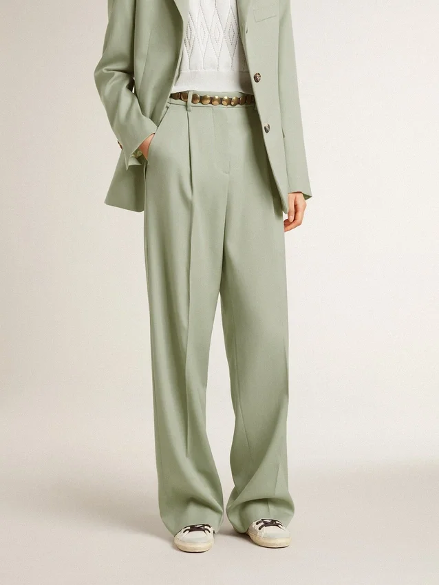 Pantaloni da donna in lana verde salvia