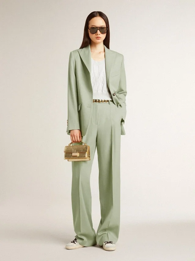 Pantaloni da donna in lana verde salvia