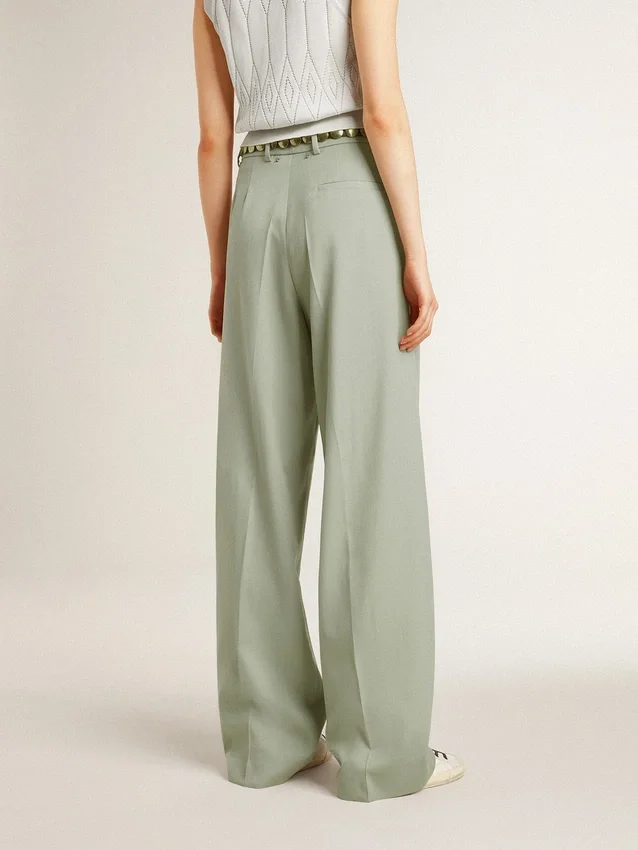 Pantaloni da donna in lana verde salvia