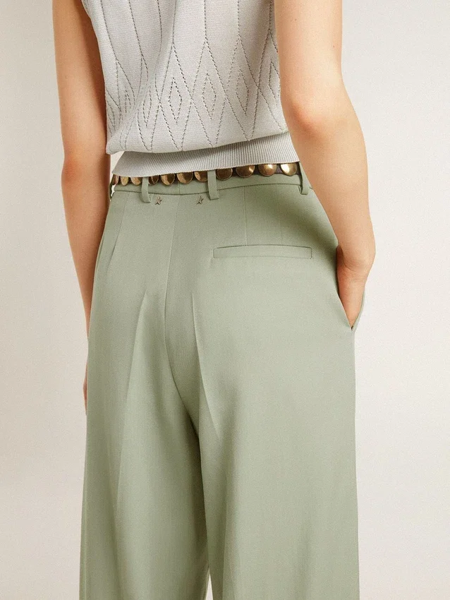 Pantaloni da donna in lana verde salvia