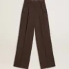 Pantaloni da donna in lana vergine marrone