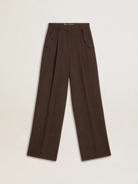 Pantaloni da donna in lana vergine marrone