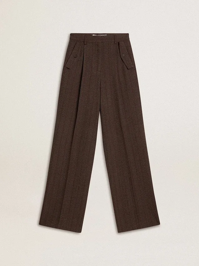 Pantaloni da donna in lana vergine marrone