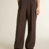 Pantaloni da donna in lana vergine marrone