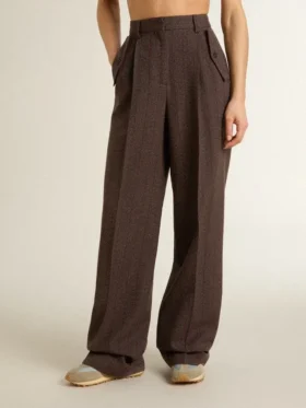 Pantaloni da donna in lana vergine marrone