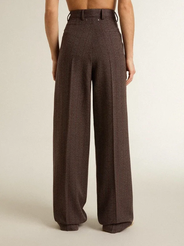 Pantaloni da donna in lana vergine marrone