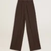 Pantaloni da donna in lana vergine marrone