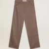 Pantaloni da donna in misto lana con motivo a micro chevron marrone chiaro
