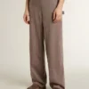 Pantaloni da donna in misto lana con motivo a micro chevron marrone chiaro