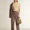 Pantaloni da donna in misto lana con motivo a micro chevron marrone chiaro
