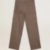 Pantaloni da donna in misto lana con motivo a micro chevron marrone chiaro