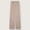 Pantaloni da donna in misto lana grigio con motivo gessato e vita elasticizzata