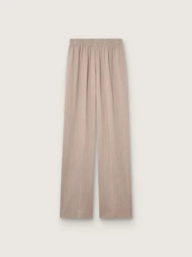 Pantaloni da donna in misto lana grigio con motivo gessato e vita elasticizzata