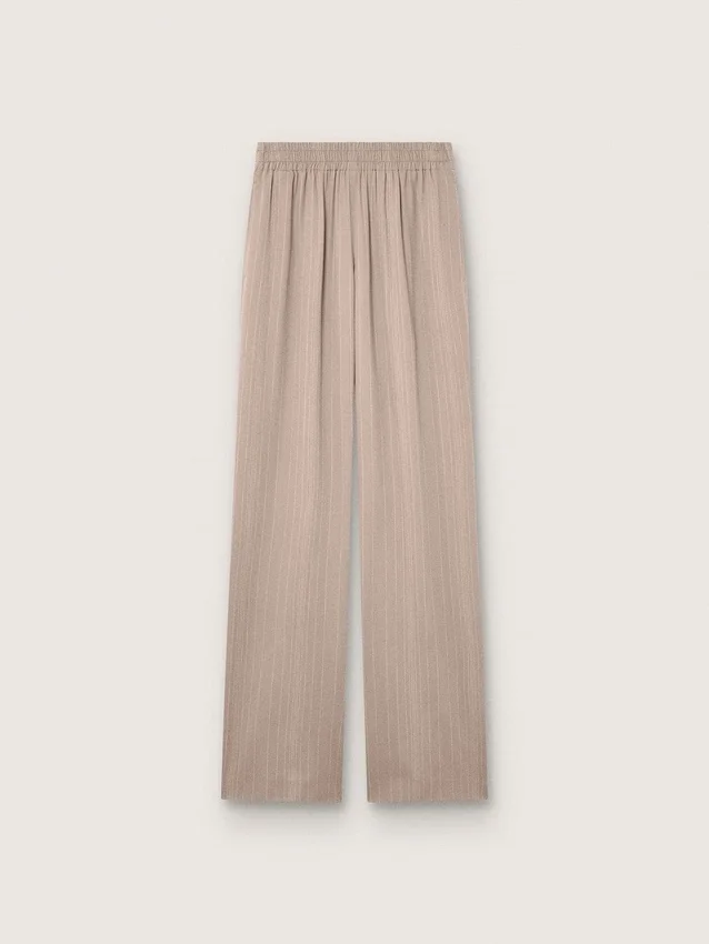 Pantaloni da donna in misto lana grigio con motivo gessato e vita elasticizzata