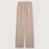 Pantaloni da donna in misto lana grigio con motivo gessato e vita elasticizzata