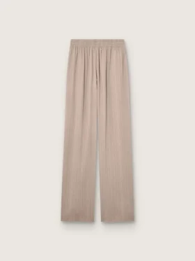 Pantaloni da donna in misto lana grigio con motivo gessato e vita elasticizzata