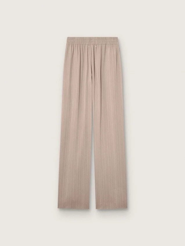 Pantaloni da donna in misto lana grigio con motivo gessato e vita elasticizzata