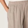 Pantaloni da donna in misto lana grigio con motivo gessato e vita elasticizzata