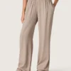 Pantaloni da donna in misto lana grigio con motivo gessato e vita elasticizzata