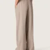 Pantaloni da donna in misto lana grigio con motivo gessato e vita elasticizzata
