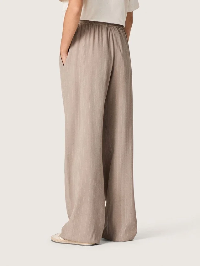 Pantaloni da donna in misto lana grigio con motivo gessato e vita elasticizzata