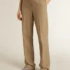 Pantaloni da donna in misto lino a spina di pesce color sabbia