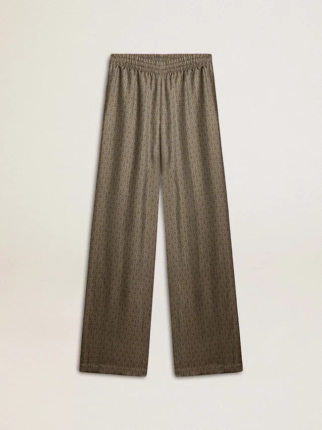 Pantaloni da donna in misto viscosa e seta con motivo floreale